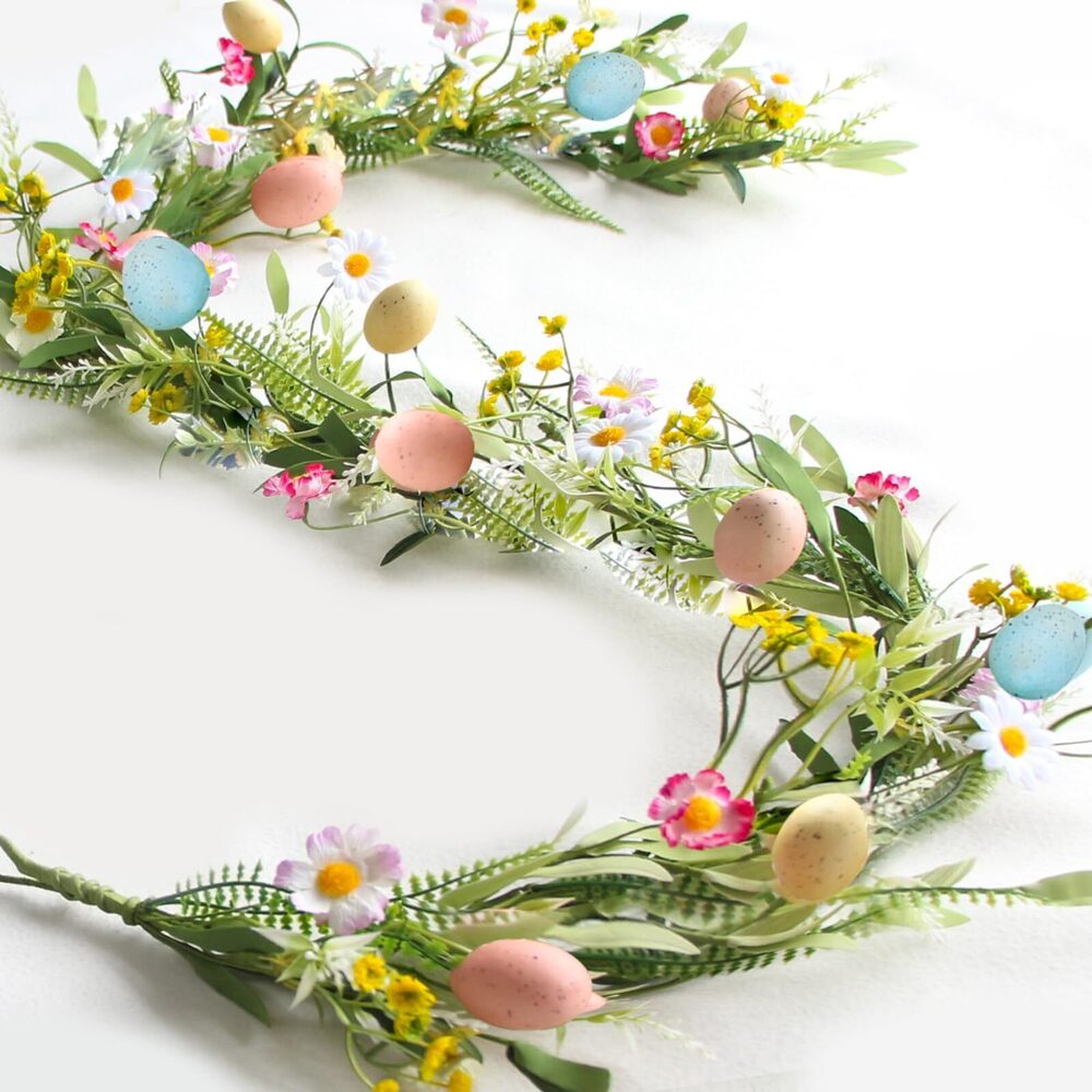 3994 5FT Easter Garland Faux Spring Vine with Easter Eggs Berries
